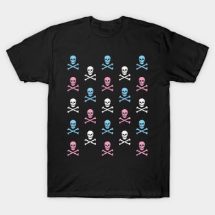 Skull & Crossbones / Jolly Roger (Pattern / White - Pink - Cyan) T-Shirt